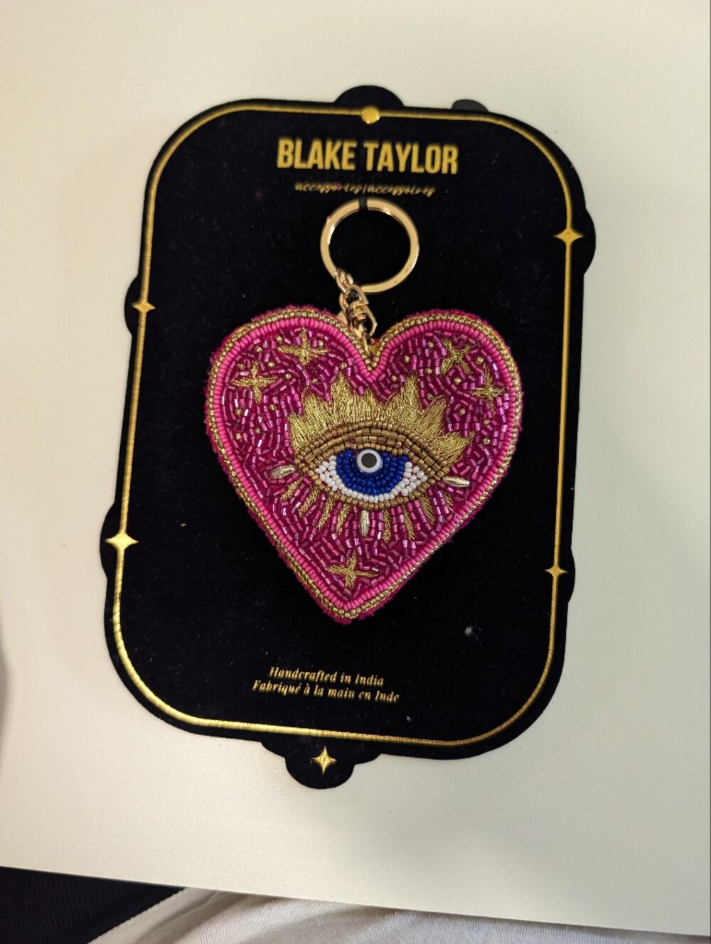 Blake Taylor Pink Heart Eye Beaded Keychain Bag Charm